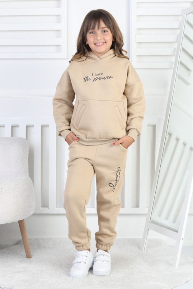 Şardonlu 3 İplik Baskılı Kız Çocuk Takım