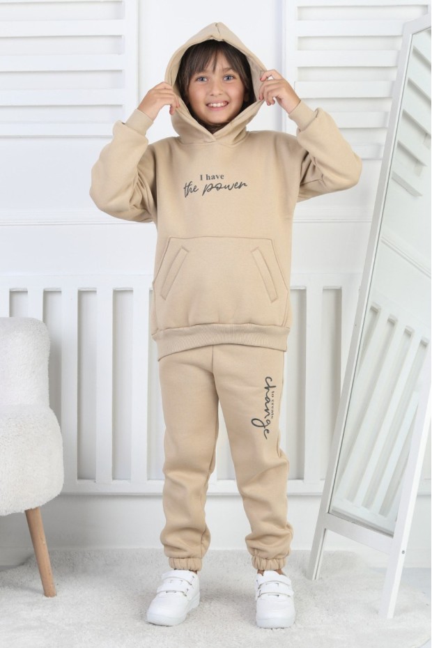 Şardonlu 3 İplik Baskılı Kız Çocuk Takım