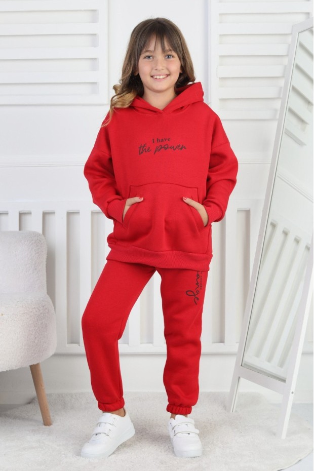 Şardonlu 3 İplik Baskılı Kız Çocuk Takım