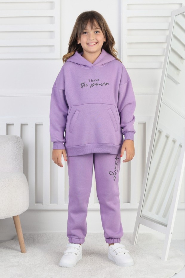 Şardonlu 3 İplik Baskılı Kız Çocuk Takım