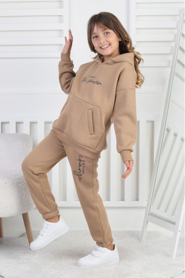 Şardonlu 3 İplik Baskılı Kız Çocuk Takım