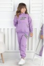 Şardonlu 3 İplik Baskılı Kapşonlu Kız Çocuk Takım