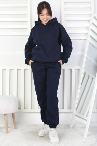 Şardonlu 3 İplik Baskılı Kapşonlu Kız Çocuk Takım