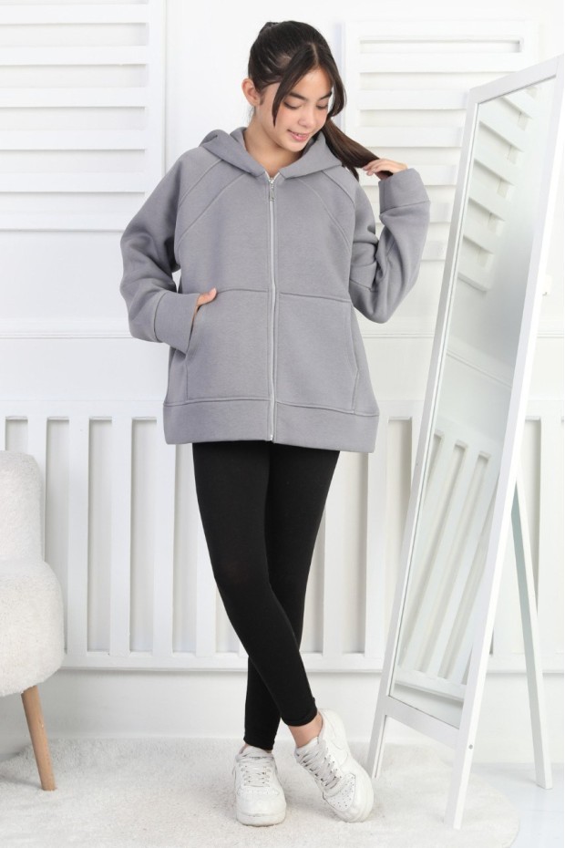 Üç İplik Şardonlu Kapşonlu Kız Çocuk Sweatshirt