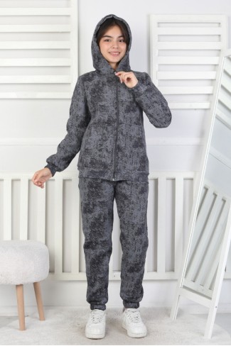 Üç İplik Fermuarlı Kapüşonlu Kız Çocuk Takım