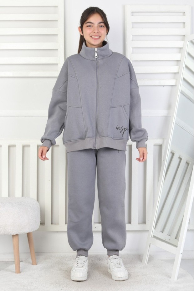 Üç İplik Fermuarlı Kız Çocuk Takım