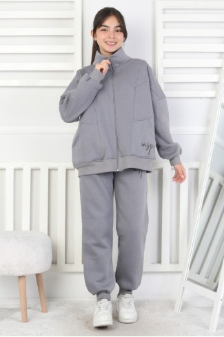 Üç İplik Fermuarlı Kız Çocuk Takım