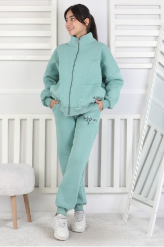 Üç İplik Fermuarlı Kız Çocuk Takım