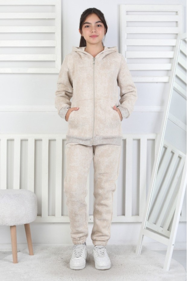 Üç İplik Fermuarlı Kapüşonlu Kız Çocuk Takım