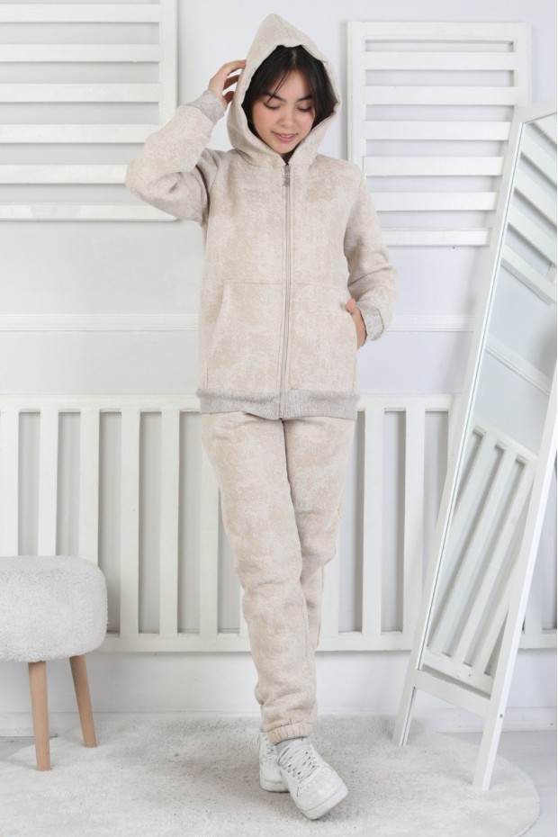 Üç İplik Fermuarlı Kapüşonlu Kız Çocuk Takım