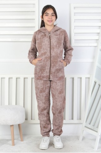 Üç İplik Fermuarlı Kapüşonlu Kız Çocuk Takım