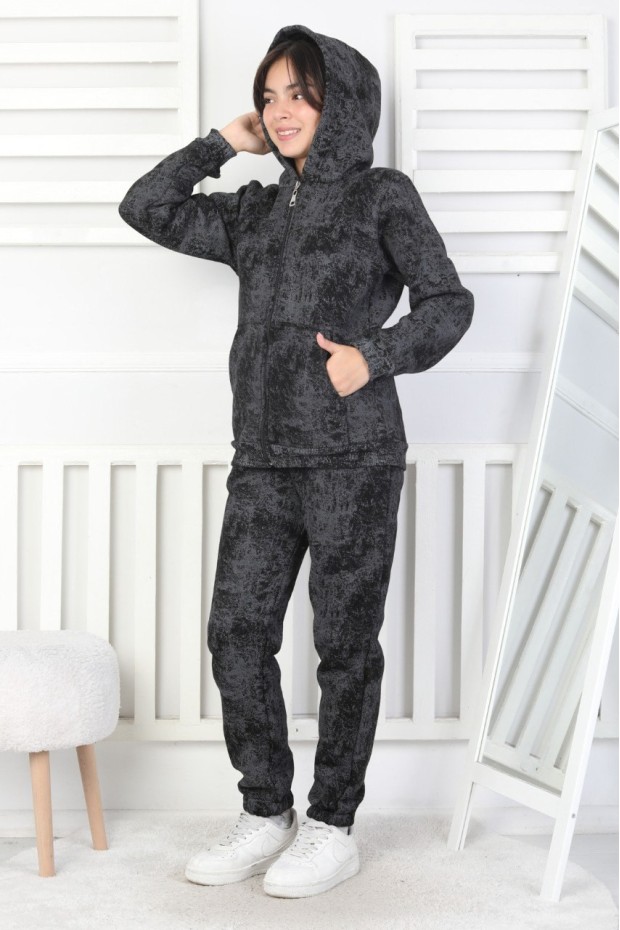 Üç İplik Fermuarlı Kapüşonlu Kız Çocuk Takım