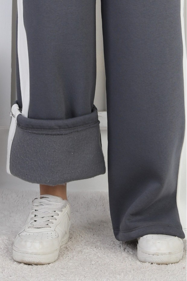 Üç İplik Şardonlu Çizgili Fermuarlı Kız Çocuk Takım