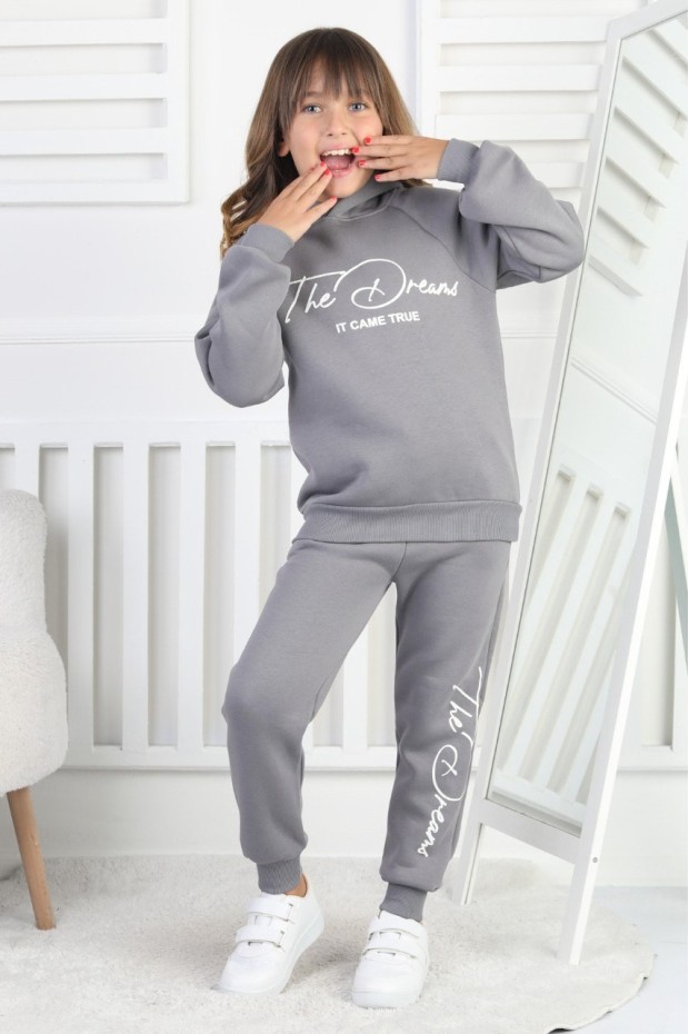 Üç İplik Şardonlu Baskılı Kız Çocuk Takım