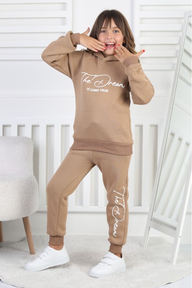 Üç İplik Şardonlu Baskılı Kız Çocuk Takım