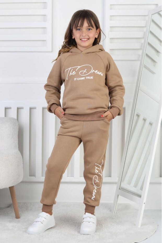 Üç İplik Şardonlu Baskılı Kız Çocuk Takım