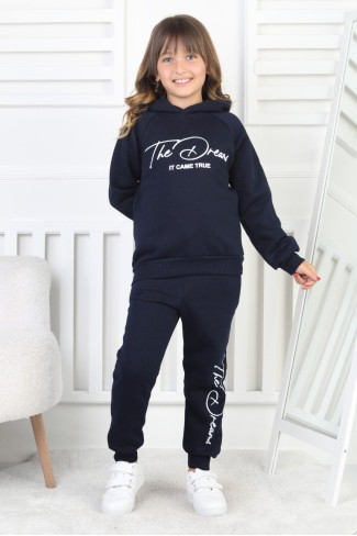 Üç İplik Şardonlu Baskılı Kız Çocuk Takım