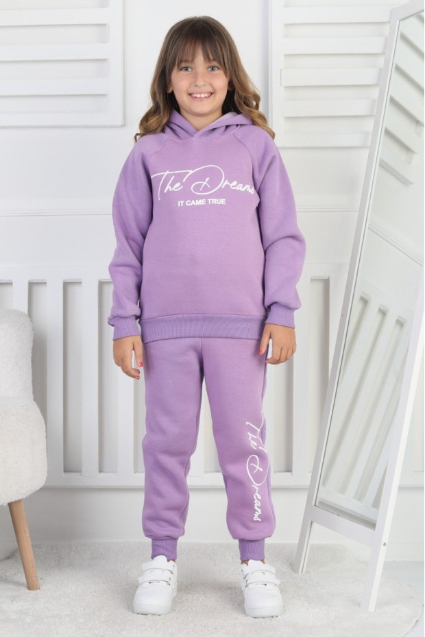 Üç İplik Şardonlu Baskılı Kız Çocuk Takım