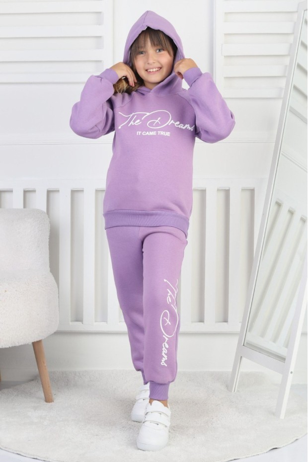 Üç İplik Şardonlu Baskılı Kız Çocuk Takım