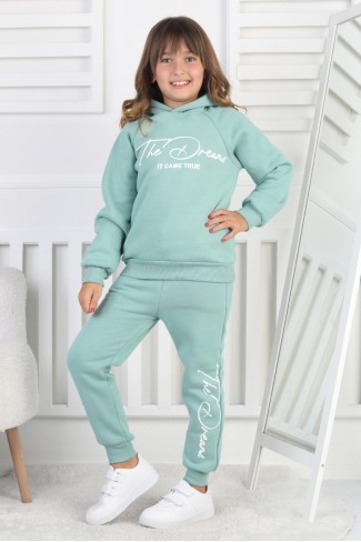 Üç İplik Şardonlu Baskılı Kız Çocuk Takım