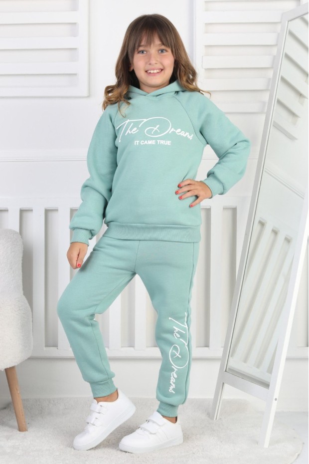 Üç İplik Şardonlu Baskılı Kız Çocuk Takım