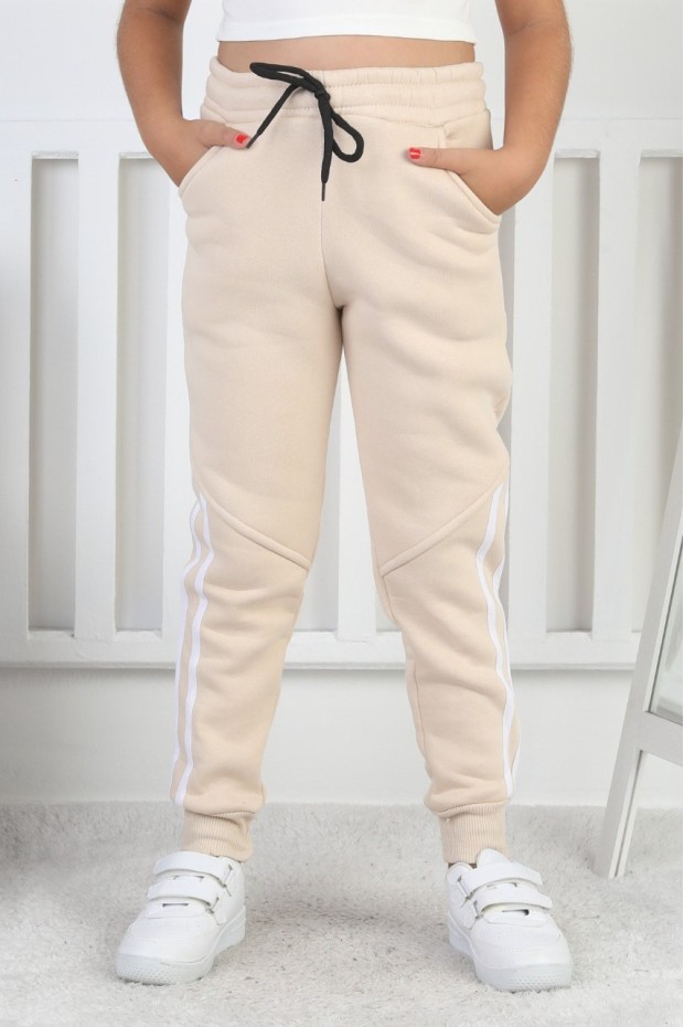 Üç İplik Şardonlu Dar Paça Kız Çocuk Eşofman Altı