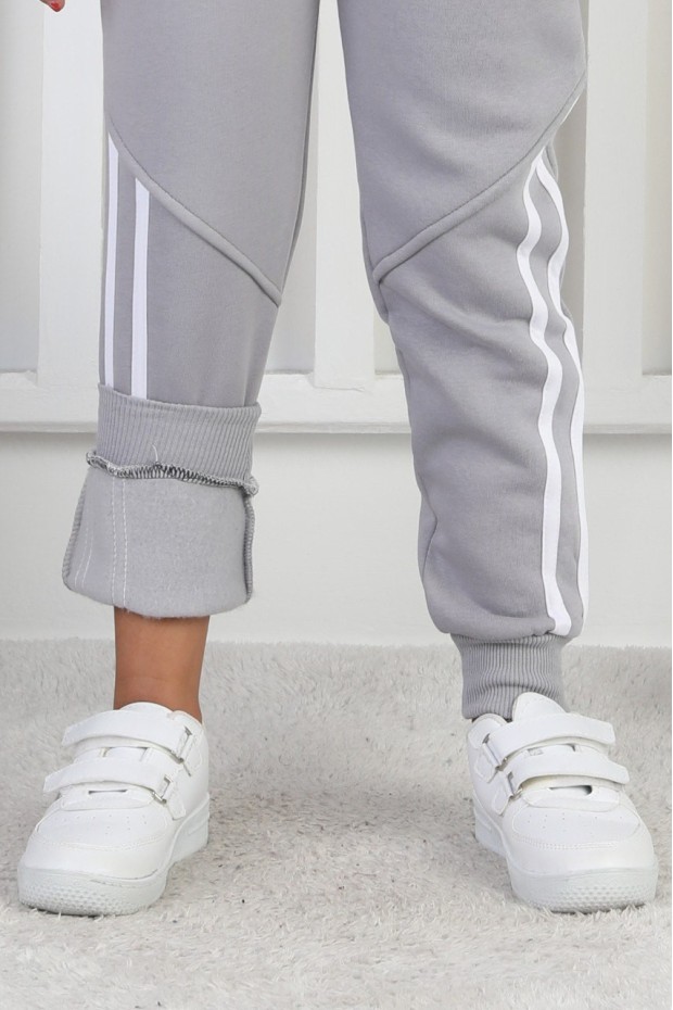 Üç İplik Şardonlu Dar Paça Kız Çocuk Eşofman Altı