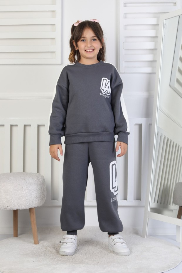 Üç İplik Şardonlu Arkası Baskılı Kız Çocuk Takım  