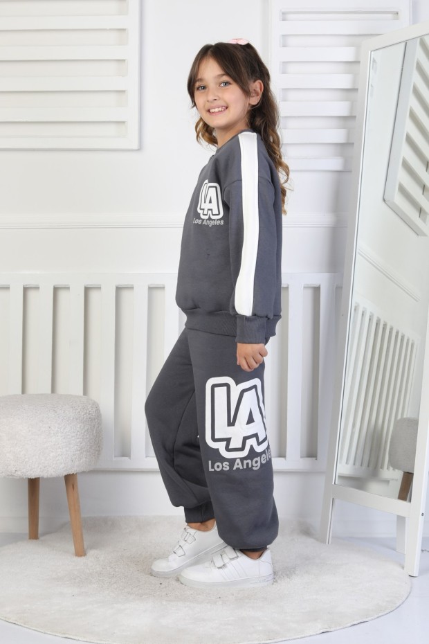 Üç İplik Şardonlu Arkası Baskılı Kız Çocuk Takım  