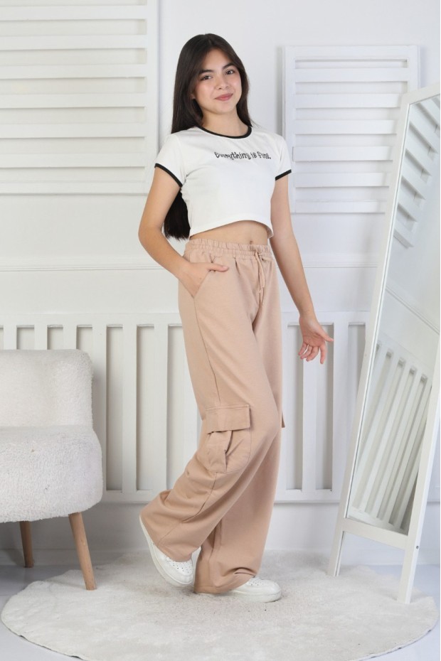 İki İplik Kargo Çepli Kız Çocuk Eşofman Altı