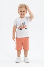 Bebek Sevimli Araba ve Köpek Desenli Kısa Kollu Tişört Ve Şortlu Yazlık Takım