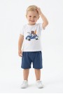 Bebek Sevimli Araba ve Köpek Desenli Kısa Kollu Tişört Ve Şortlu Yazlık Takım 