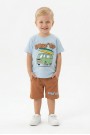 Bebek Surf Temalı Araba Baskılı Kısa Kollu Tişört Ve Şortlu Yazlık Takım