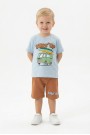Bebek Surf Temalı Araba Baskılı Kısa Kollu Tişört Ve Şortlu Yazlık Takım