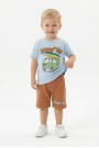 Bebek Surf Temalı Araba Baskılı Kısa Kollu Tişört Ve Şortlu Yazlık Takım