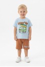 Bebek Surf Temalı Araba Baskılı Kısa Kollu Tişört Ve Şortlu Yazlık Takım