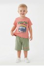 Bebek Surf Temalı Araba Baskılı Kısa Kollu Tişört Ve Şortlu Yazlık Takım 