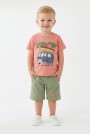 Bebek Surf Temalı Araba Baskılı Kısa Kollu Tişört Ve Şortlu Yazlık Takım 