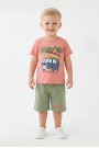 Bebek Surf Temalı Araba Baskılı Kısa Kollu Tişört Ve Şortlu Yazlık Takım 