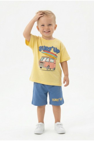 Bebek Surf Temalı Araba Baskılı Kısa Kollu Tişört Ve Şortlu Yazlık Takım 