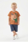 Bebek Dinozor Baskılı %100 Cotton Süprem Kumaş Kısa Kollu Tişört Ve Şortlu Takım