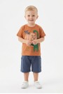 Bebek Dinozor Baskılı %100 Cotton Süprem Kumaş Kısa Kollu Tişört Ve Şortlu Takım