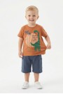 Bebek Dinozor Baskılı %100 Cotton Süprem Kumaş Kısa Kollu Tişört Ve Şortlu Takım