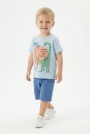 Bebek Dinozor Baskılı %100 Cotton Süprem Kumaş Kısa Kollu Tişört Ve Şortlu Takım 
