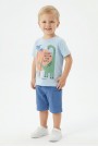 Bebek Dinozor Baskılı %100 Cotton Süprem Kumaş Kısa Kollu Tişört Ve Şortlu Takım 