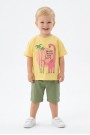 Bebek Dinozor Baskılı %100 Cotton Süprem Kumaş Kısa Kollu Tişört Ve Şortlu Takım 