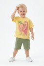 Bebek Dinozor Baskılı %100 Cotton Süprem Kumaş Kısa Kollu Tişört Ve Şortlu Takım 