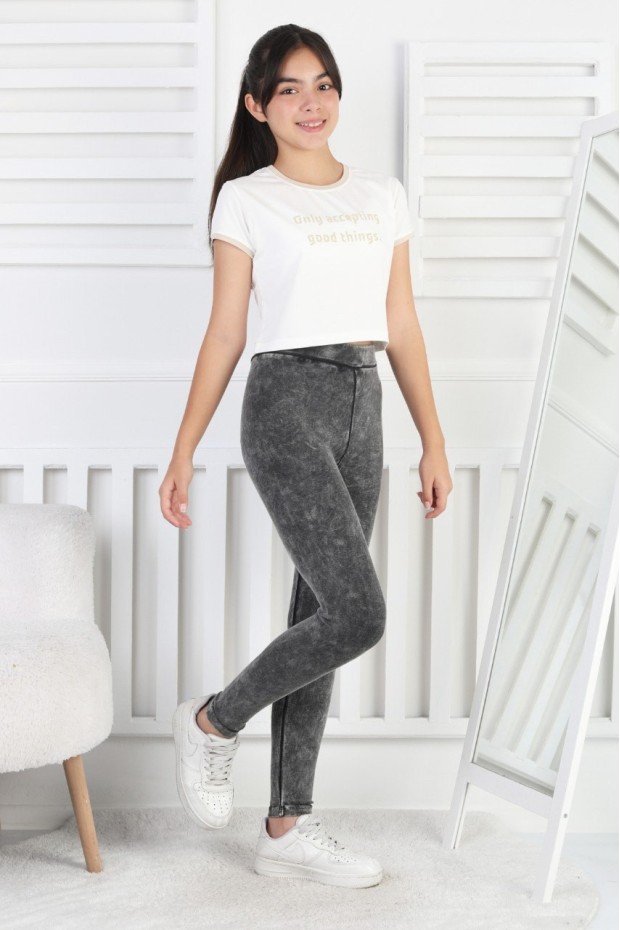 Yıkamalı Şardonlu Kız Çocuk Tayt