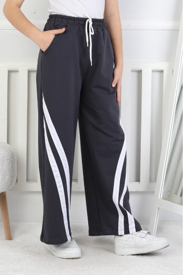 İki İplik Çapraz Çizgili Kız Çocuk Eşofman Altı