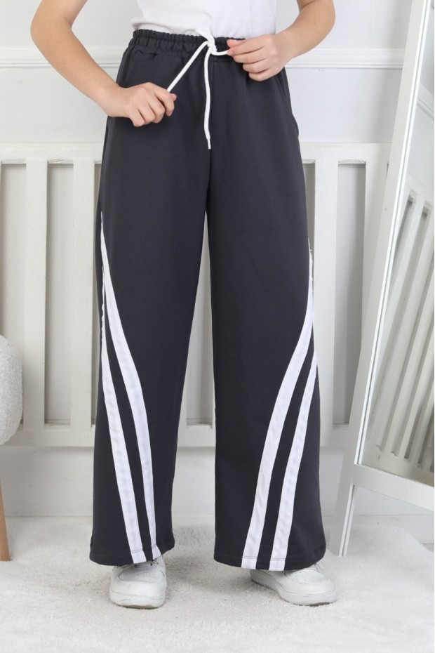 İki İplik Çapraz Çizgili Kız Çocuk Eşofman Altı